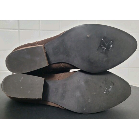 Anthropologie Mojo Moxy “Frilled” Brown Fringe Knee-High Boots 8.5 Boho Western - Picture 14 of 14